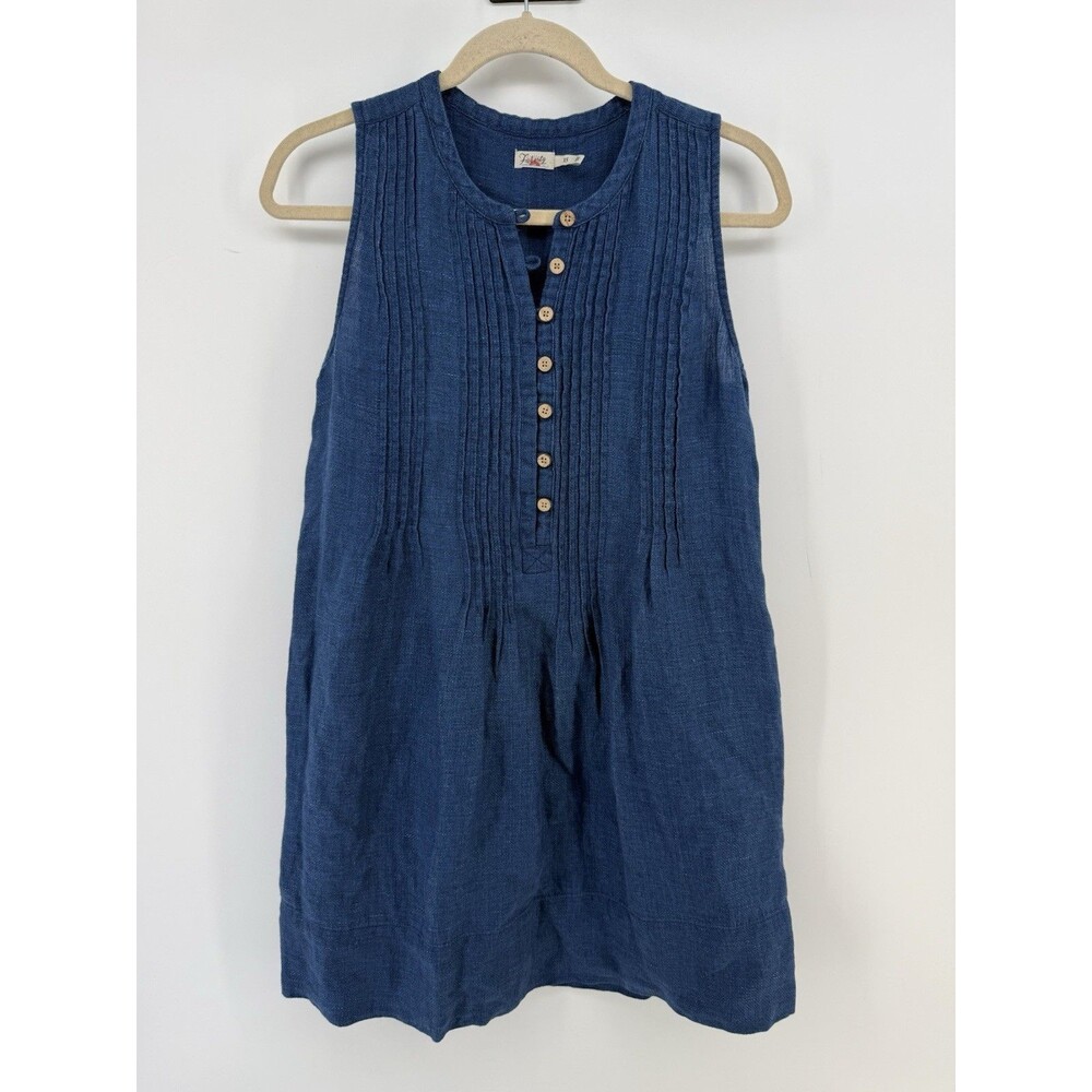 Faherty Navy Blue Sleeveless Pintuck Mini Dress